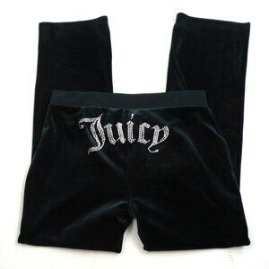 Juicy Couture Big Bling Rhinestone Dark Green velour pants L